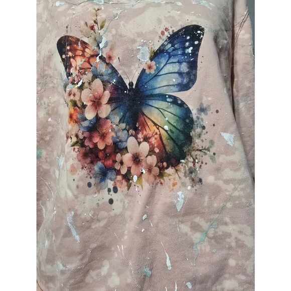Custom Upcycled Off Shoulder Butterfly Handpainted Sweatshirt - Picture 2 of 3
